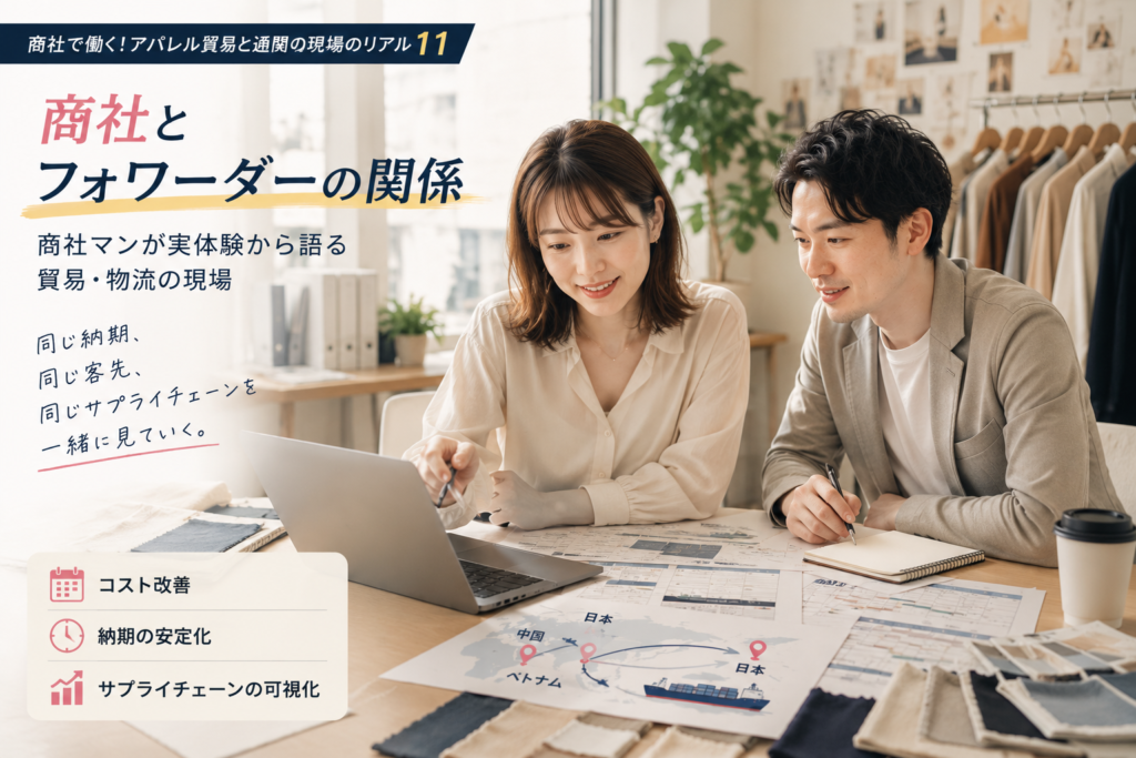商社とフォワーダーが貿易・物流やサプライチェーンについて打ち合わせる様子